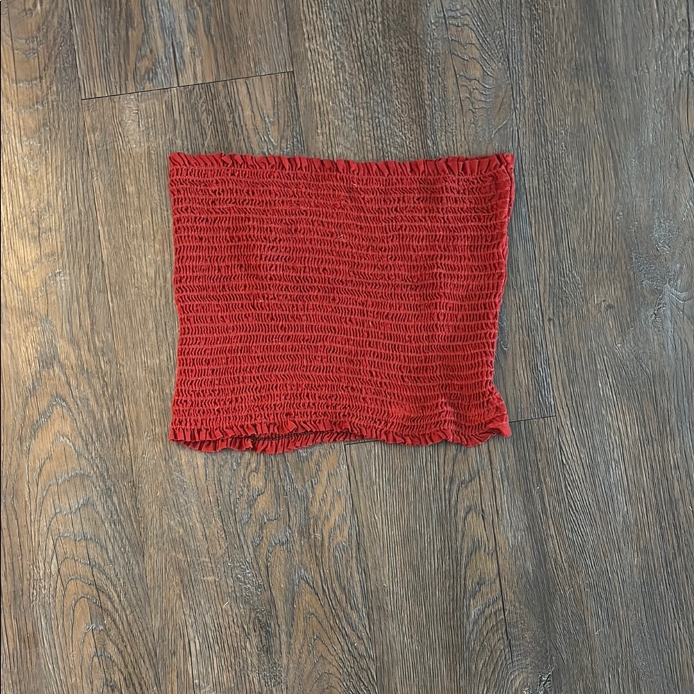 Tres Bien Red Smocked Crop Top